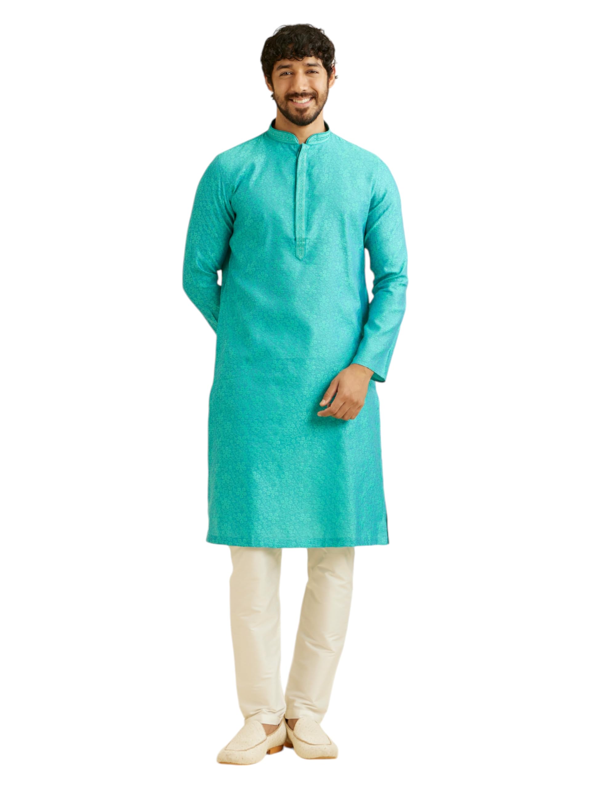 Manyavar Kurta zestaw piżamy dla mężczyzn, tkanina mieszana z wiskozą, haft nitkowy, 2-częściowy