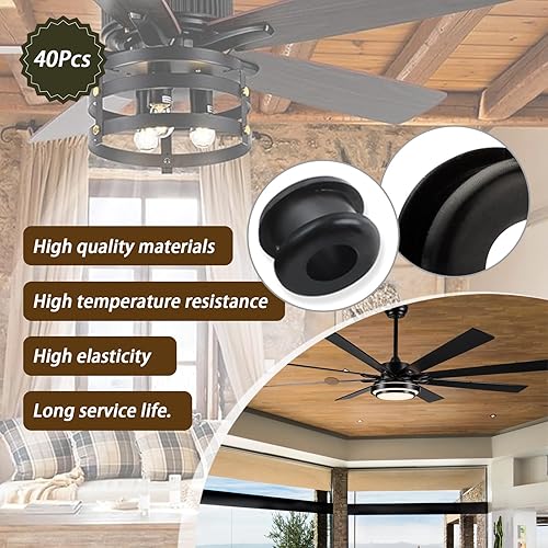 Miniatura 6 de 40 ojales de goma de repuesto antiguosvintagediscontinuos, para ventilador de techo Hunter (40 negro)
