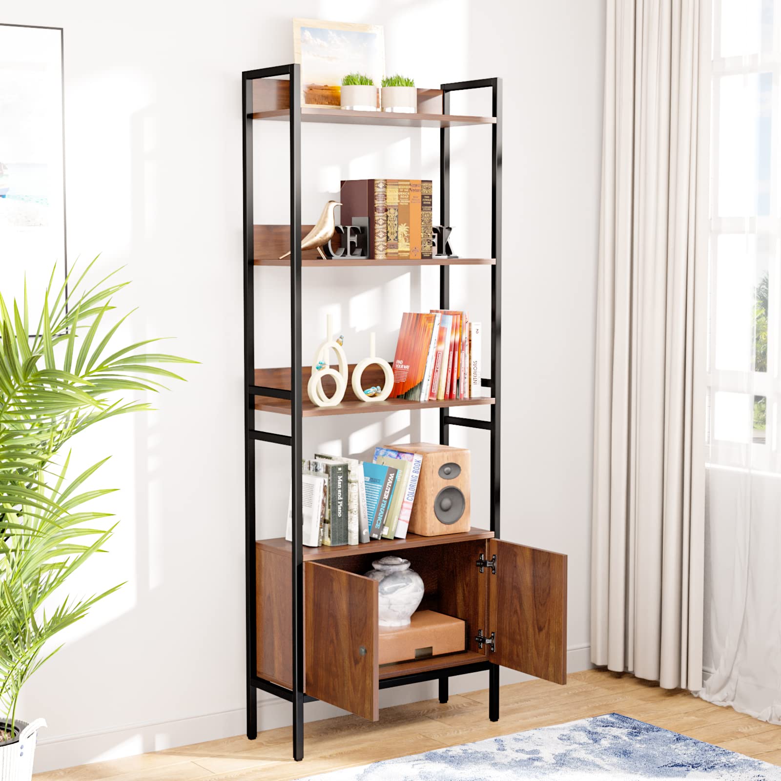 Buy Industrial Bookshelf and Bookcases with 2 Doors and 4 Shelves
