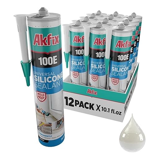 Miniatura 28 de Akfix 100E RTV Masilla de Silicona Gris (2x10.1 fl.oz.) - Sellador de Silicona 100% Impermeable para Cocina y Baño, Ducha, Bañera, Inodoro