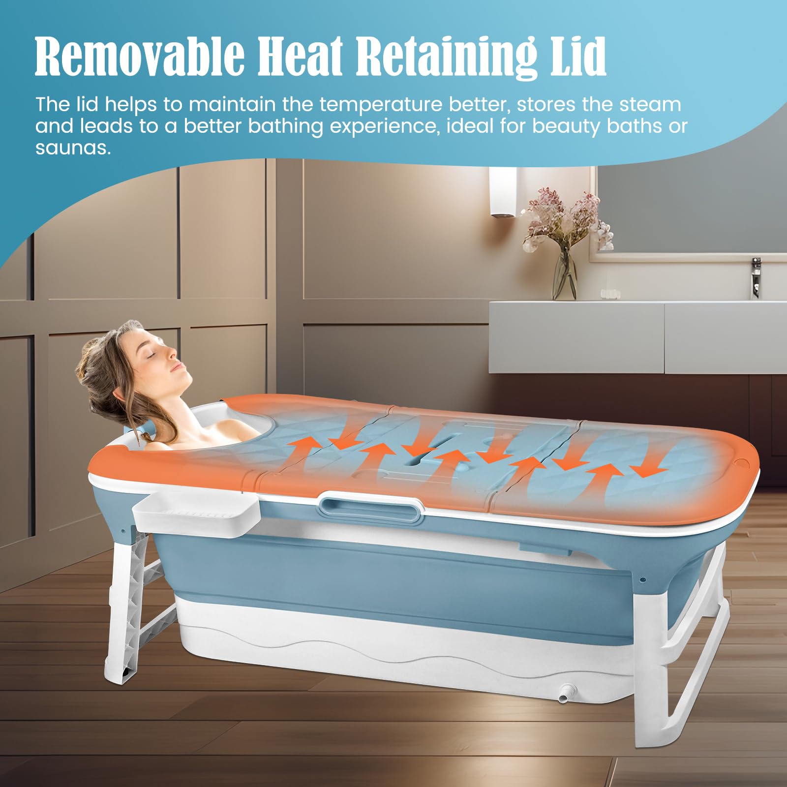 Vasca da Bagno Pieghevole per Adulti con Termometro, Pratica Vasca da Bagno Mobile, Rulli Massaggianti, Baignoire Pliable Indipendenti, Pieghevole Bathtub per Bagni di Dimensioni ridotte, 128x62x52cm