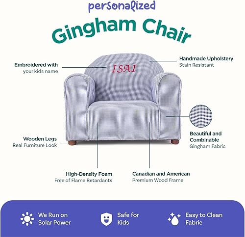 Miniatura 6 de Silla personalizada de cuadros para niños con bordado de nombre personalizado, tela de microgamuza suave, cojín acolchado, marco de madera, de 2 a 5