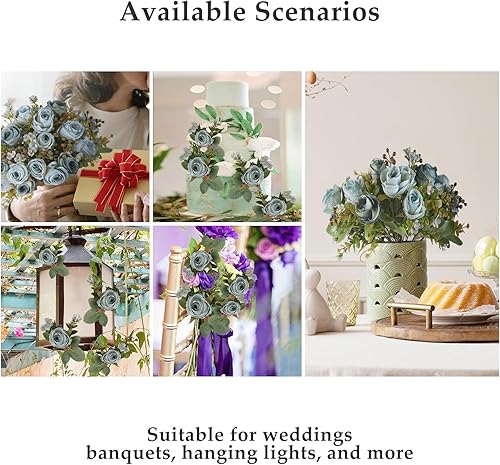 Miniatura 2 de YIRSEDI Flores artificiales de seda, 3 paquetes de rosas falsas, ramo de rosas sintéticas clásicas, arreglos florales, decoración para mesa de boda,