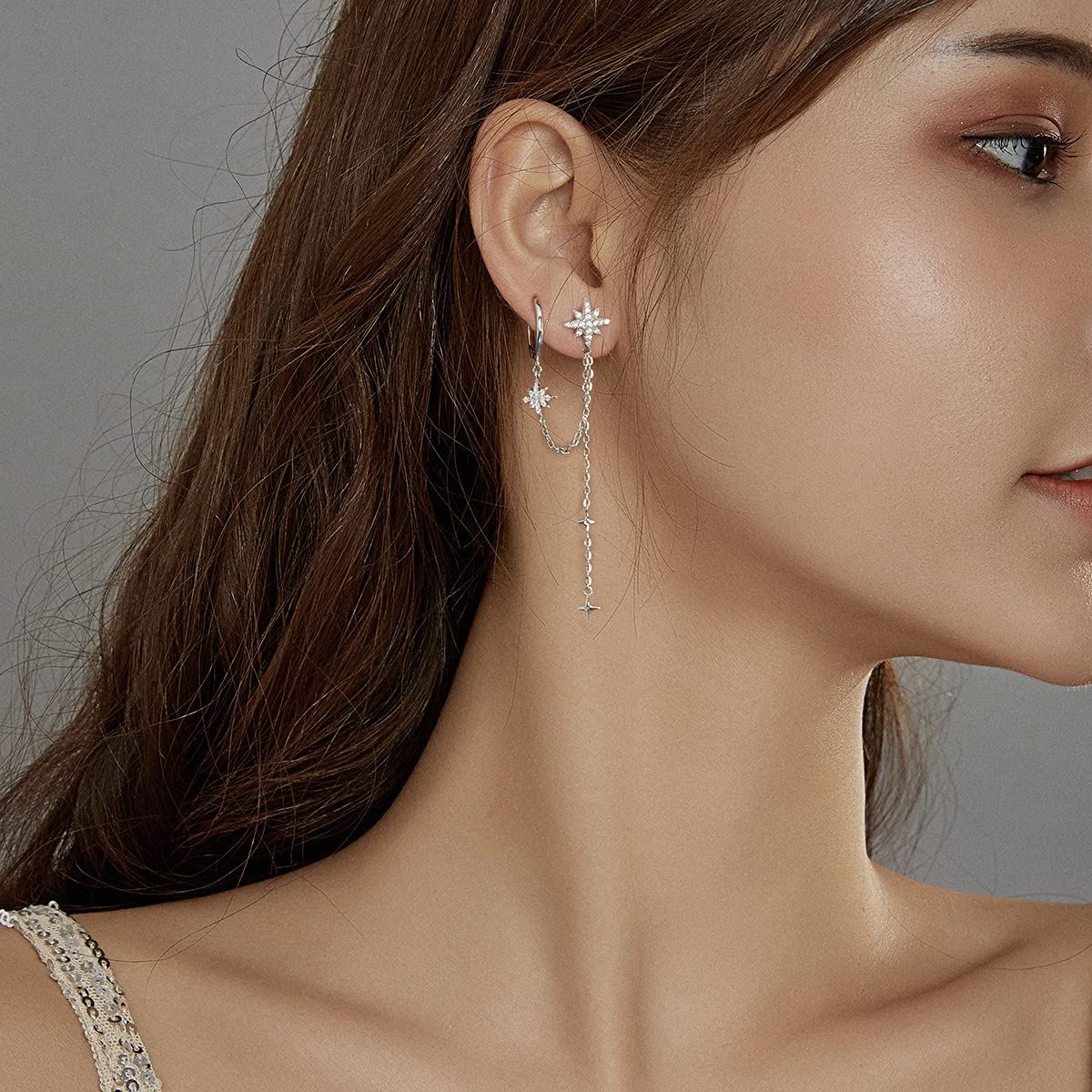 WBDWWTD Pendiente de Tuerca con Forma de Estrella Brillante de ensueño de Plata de Ley 925 para Mujer, Pendiente de joyería de Plata
