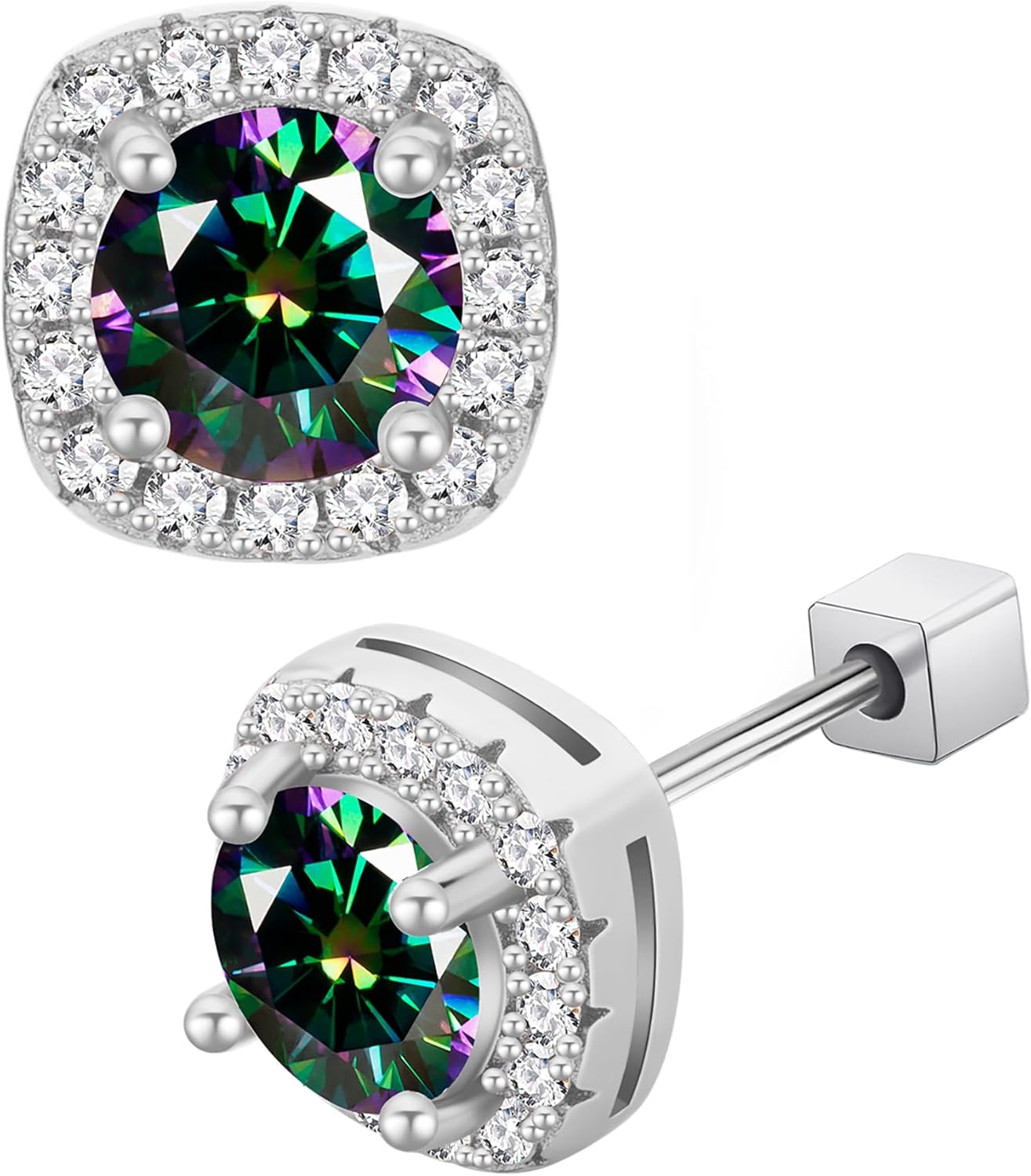 YSDD Moissanite 0.5 carat stud earrings for women, 925 sterling silver plated 18K white gold colored moissanite stud earrings, lab created 5mm moissanite square wrap earrings jewelry