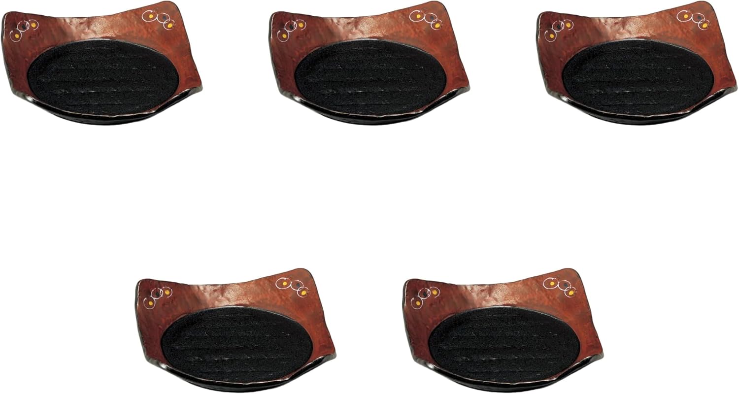 Set of 5 Namban Red Picture Square Appetizer Plate, 6.1 x 6.1 x 1.5 inches (15.6 x 15.3 x 3.9 cm) | Square Plate (Medium) Setomonohonpo