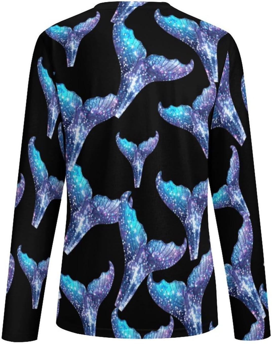 Glitter Whale Tail Women's Pajama Top Sleepwear Pajamas Sleep T-Shirt Long Sleeve Shirt Crewneck Tee