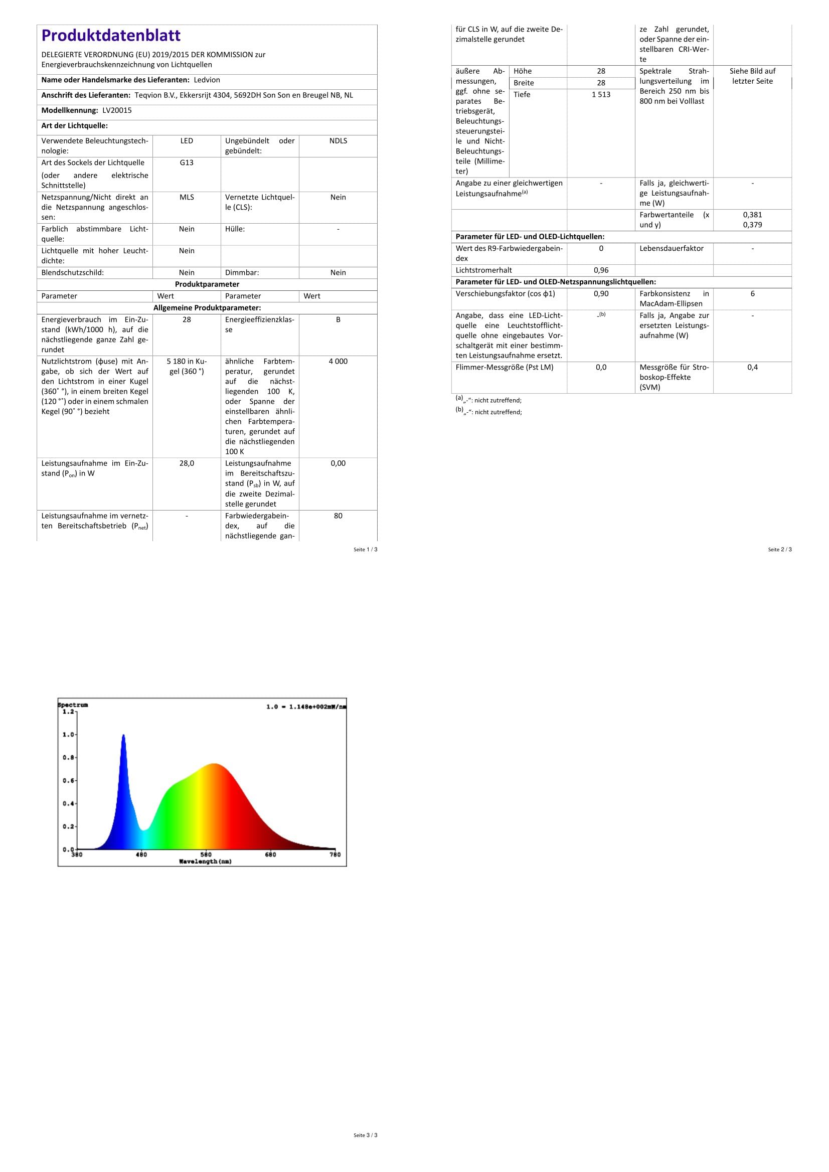 Ledvion - Tubo LED TL, 150CM, 28W, 6500K, 185lm/W, Classe Energetica B, Incl. Starter LED
