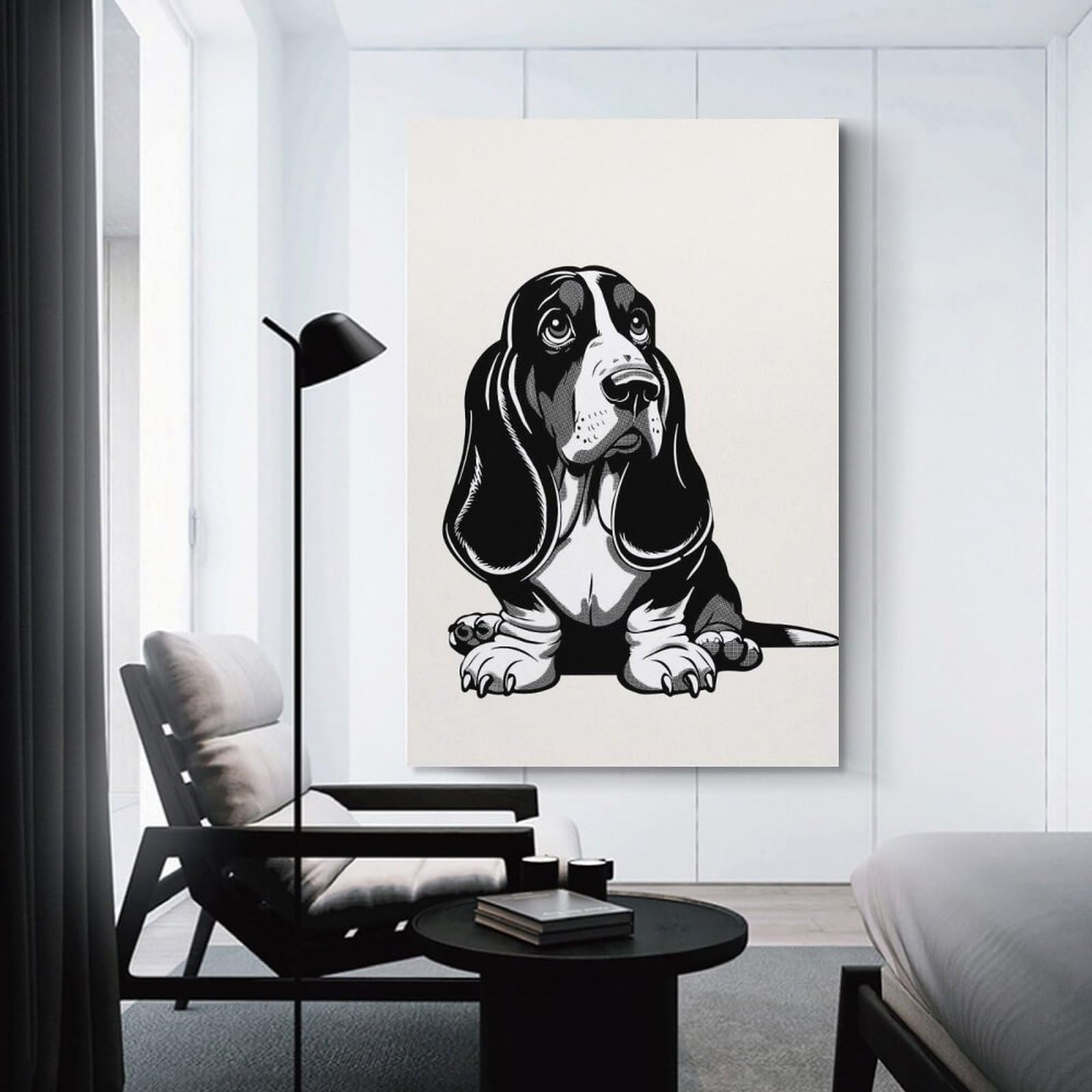 Junmoney Basset Hound(2) Canvas Wall Picture, 24x36inch(60x90cm), for Bedroom Walls, Guest Spaces Or Lounges, Stylish Decor for A Restful Room Update
