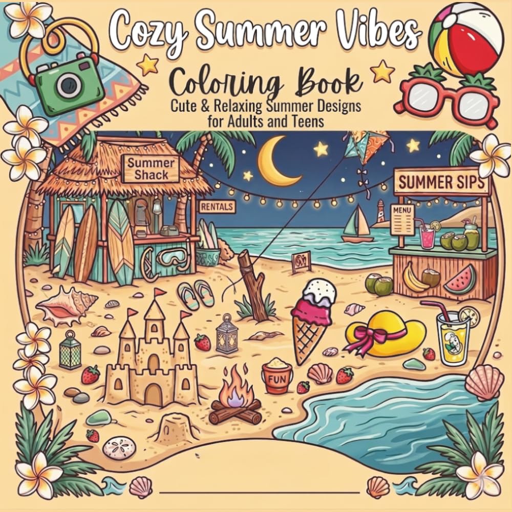 Cozy Summer Vibes Coloring Book: Cute & Relaxing Summer Scenes for Adults and Teens