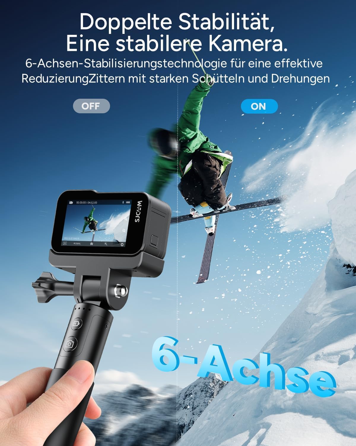 SJCAM SJ20 Vlogging Camera 4K ohne SD,Sportkamera mit 40MP, 8X Zoom und Supernachtmodus,Unterwasserkamera Schnorcheln für Reisen, Motorrad, Outdoor, Mit Kabelgebundenem Mikrofon und 8H Selfie-Stick