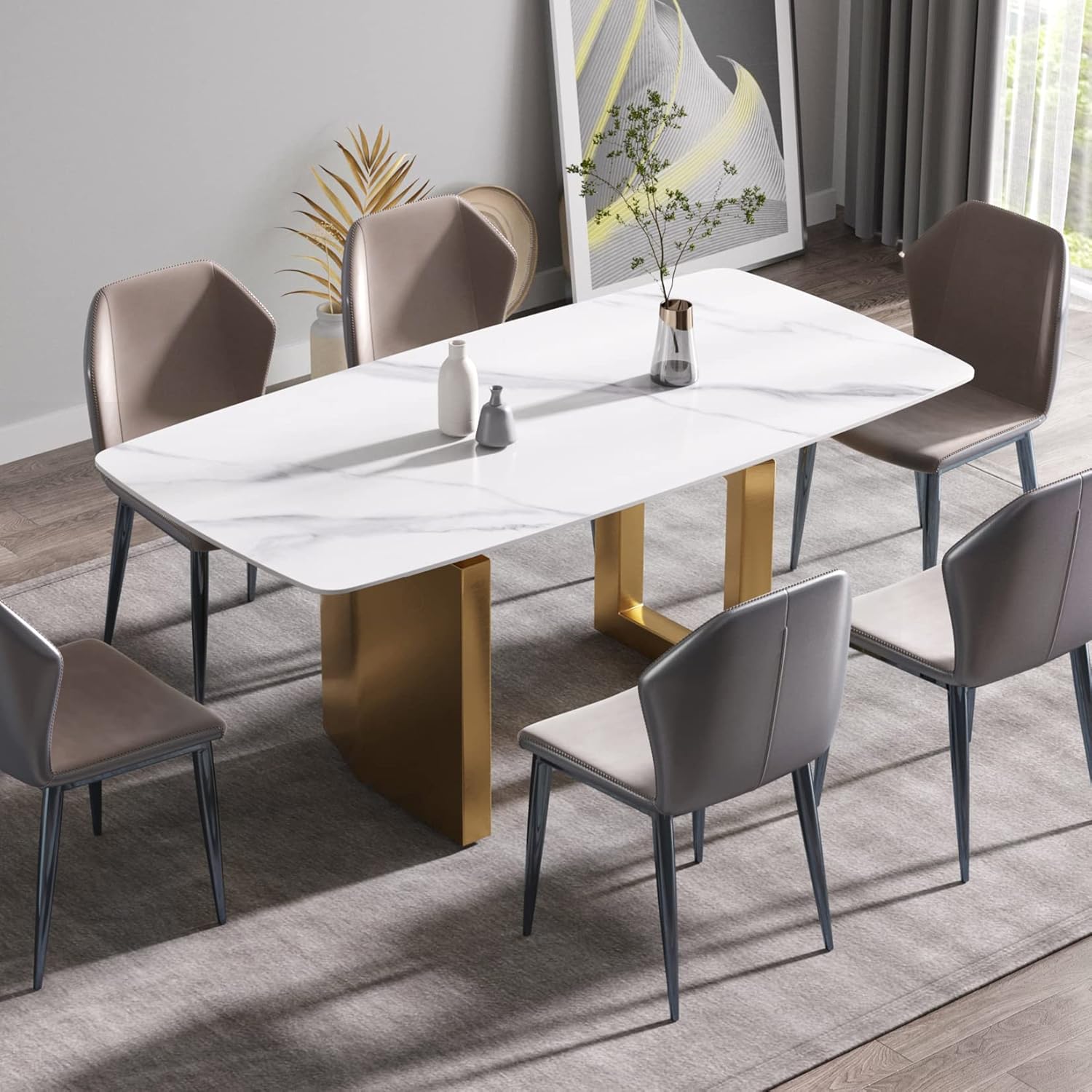Modern Dining Table, 71 Inch Sintered Stone Dining Room