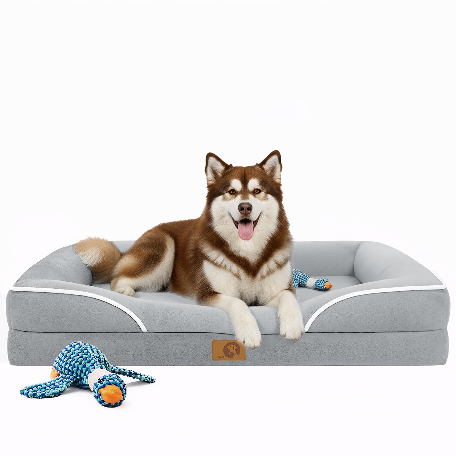 L'AGRATY XL Plus Hundebett, orthopädische Memory-Schaum-Hundebetten, waschbares Hundebett, hellgrau
