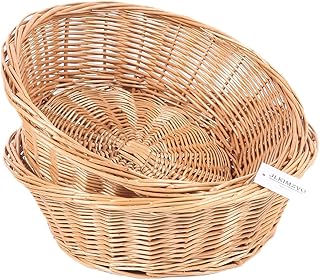 Wicker Woven Bread Basket Natural Rattan Round Stackable Basket Tabletop Food Fruit Vegetables Serving Basket (Round,2pcs)