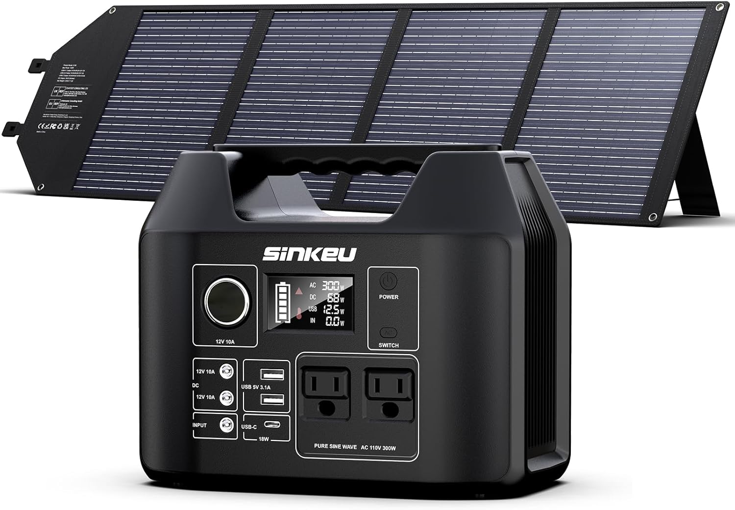 300W Portable Power Station with 100W Solar Panel，LiFePO4 Solar Generator for Outdoor, Camping, Emergency Backup
