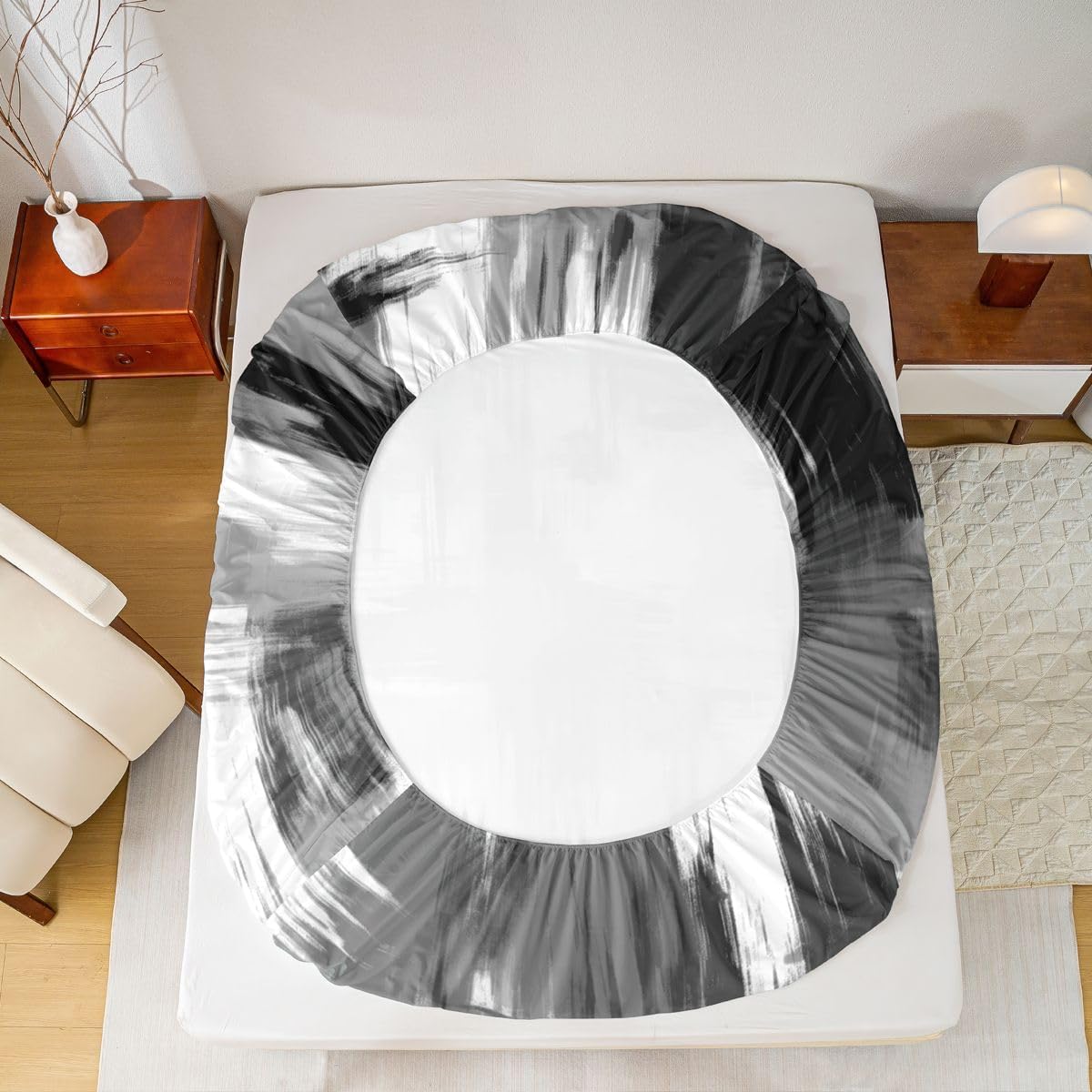 Feelyou Grey Black White Abstract Bed Sheets Set King Size Geometric Sheet Set for Kids Stripe Line Sheets with Deep Pocket Fitted Sheet Women Men Teens Ultra Soft Decor Modern Art Bedding Set