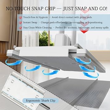 Quick Grip Mini Mop, Zero Touch MiniMop, Disposable Clip Mopstick Reusable Cloths, Retractable Gap Dust Cleaner Flat Mops with Locking Head & Sweeping Cloths (1*mop+10*Cloth)