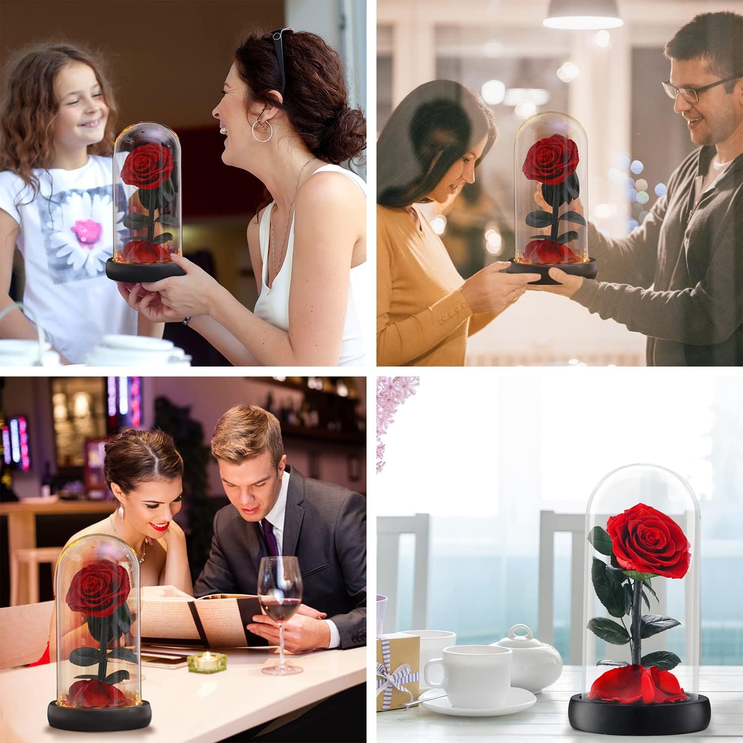 Preserved Rose in Glass Dome with Light, Red | Forever Preserved, Eternal Beauty, Gift for Mom/Her, Romantic Gift, Multiple Occasions
