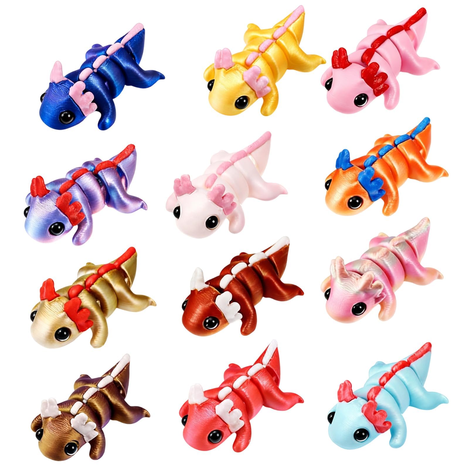 Mini 3D Printed Animals, 3D Printed Toys for Stress Relief and Educational Play, Colourful Articulated Animal Figures for Desk Decoration and Collection Display, Set of 12 Multicolour Animal Models