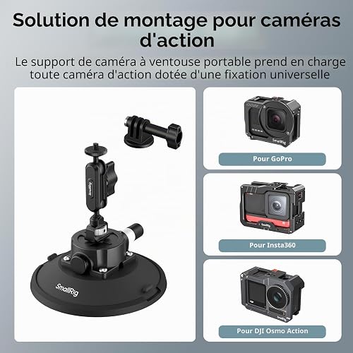 SMALLRIG 6" Suction Cup Mount with Ball Head Magic Arm, Action Camera Mount for DJI Osmo Action 6/5 Pro/4, for Insta360 x5, for Gopro 13/12, Load Capacity 3kg, on Car Windshield or Window - 5856 - 2