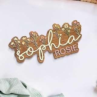 Personalized Floral Nursery Name Sign Custom Wood Wall Decor Baby Girl R...