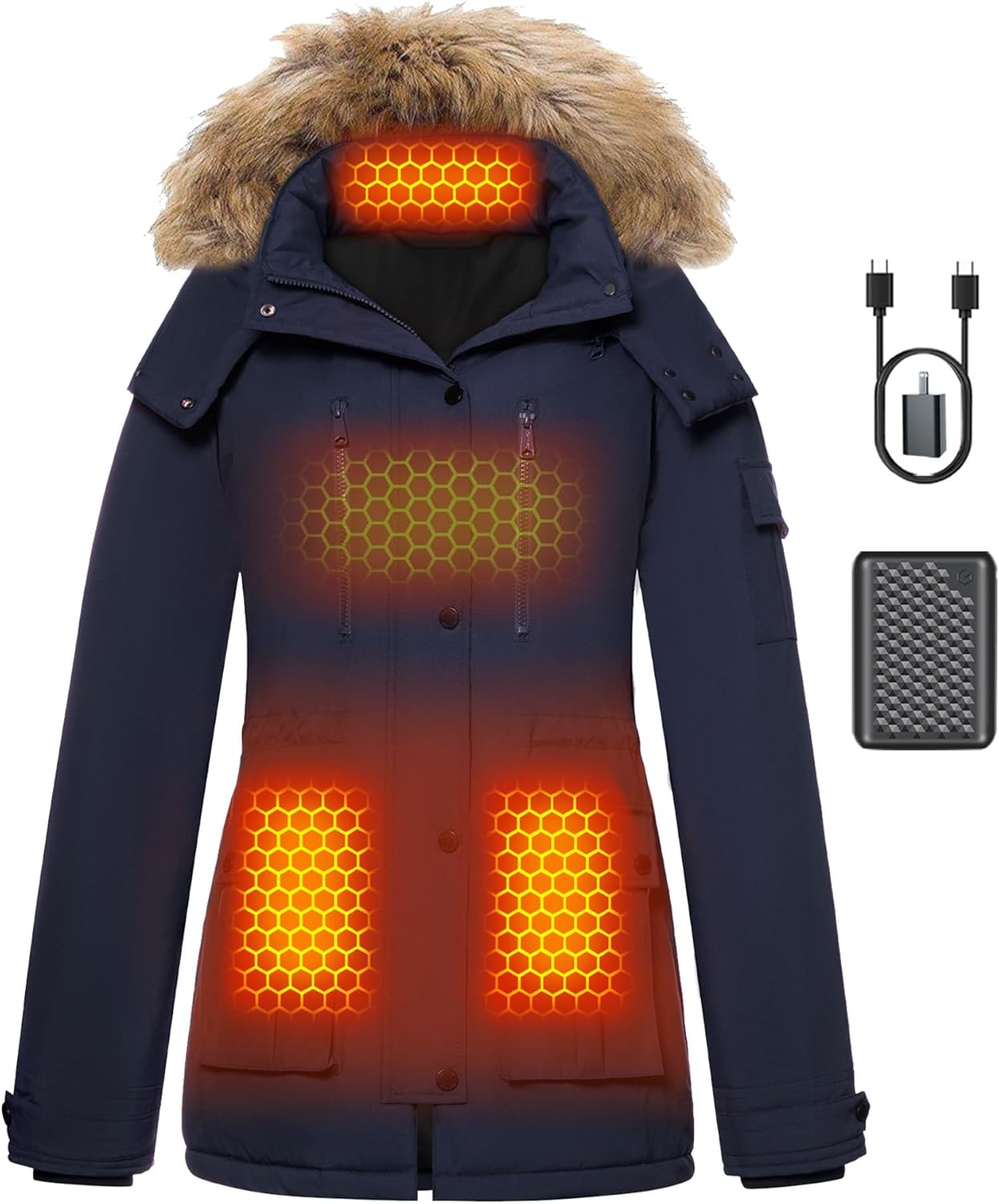 Graphene Heated Jacket for Women with Large Capacity Battery Pack Waterproof Windproof