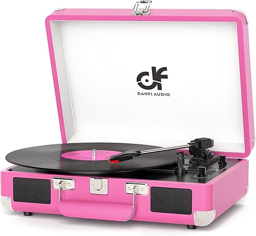 Miniatura 10 de Reproductor de discos de vinilo Bluetooth de audio verde oscuro con altavoces dobles mejorados, grabación USB, tocadiscos portátiles de maleta de 3