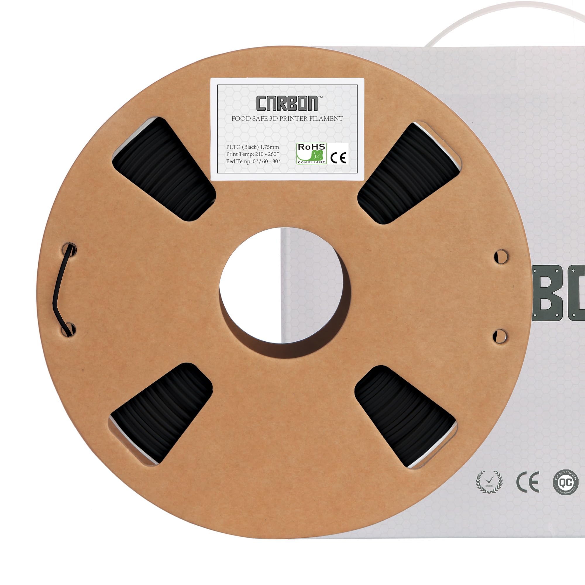 Carbon PETG 3D Printer Filament FIL101 1.75mm 1kg Black Food Grade ECO Packaged