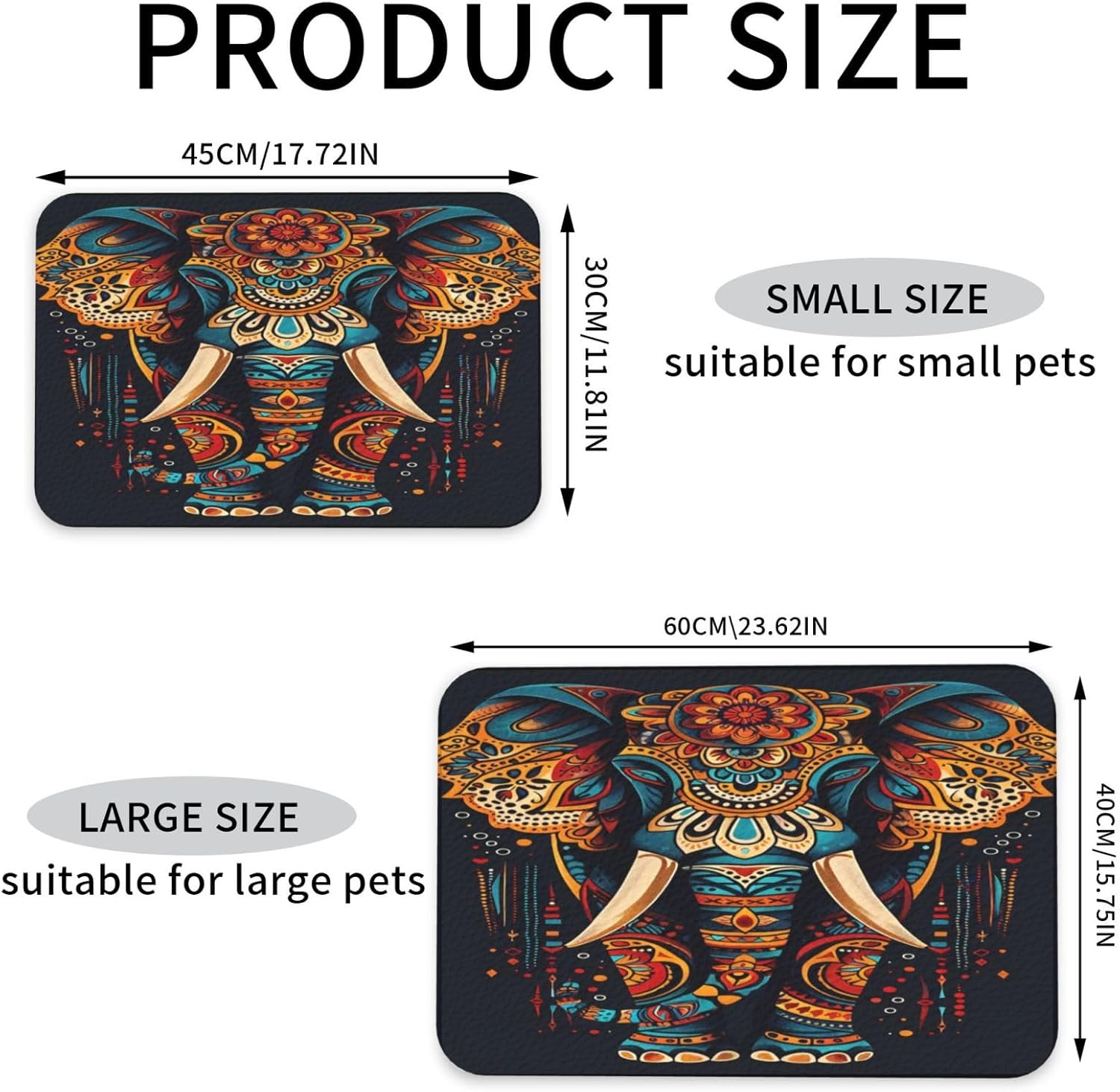 Elephant Pet Food Mat Dog Non-Slip Feeding Mat Cat Bowl Mats Pets Placemat for Food and Water 40x60cm