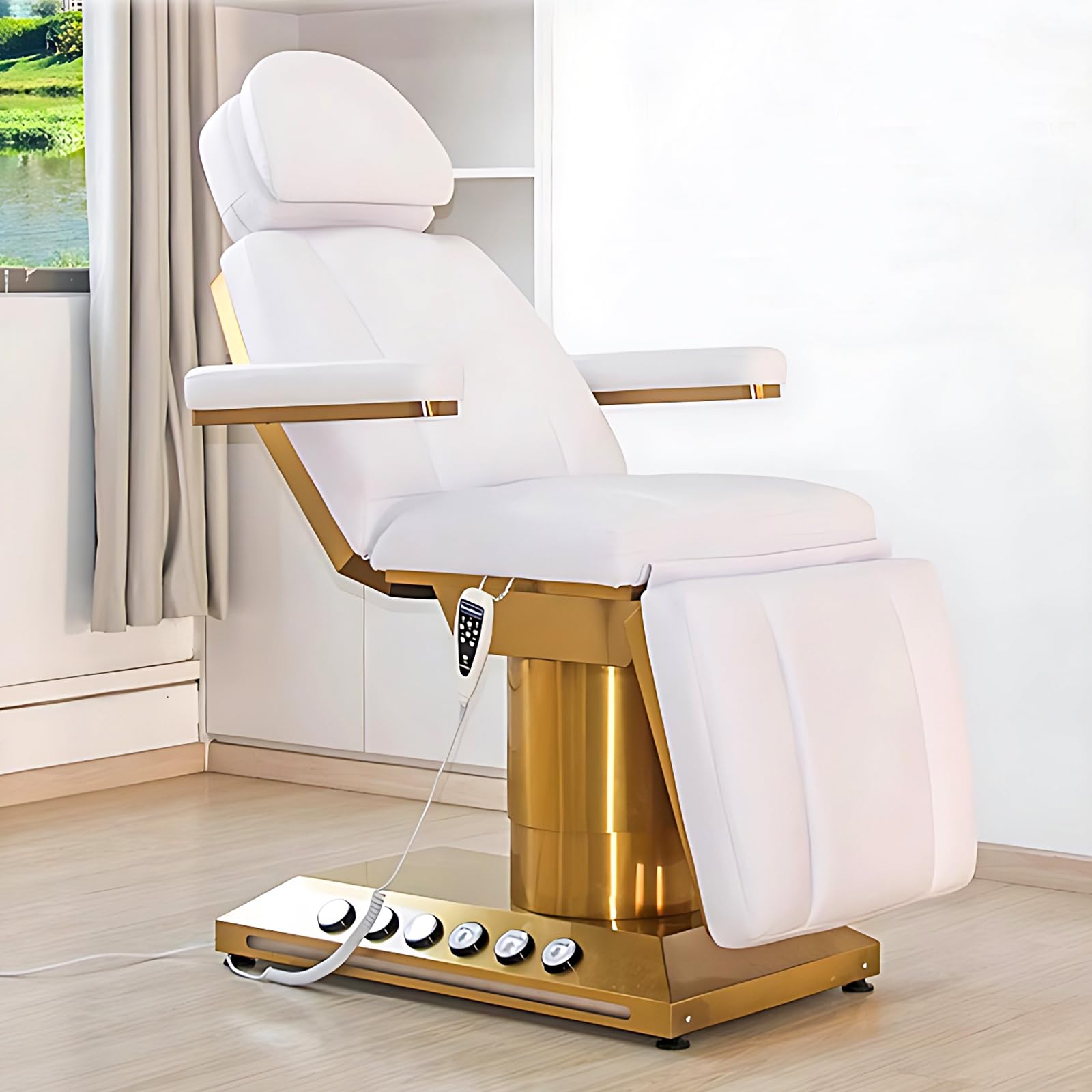 Massage Table - Electric Massage Table with White Single-Column Luxury Design SPA Beauty Bed Includes One-Button Lift Tilt