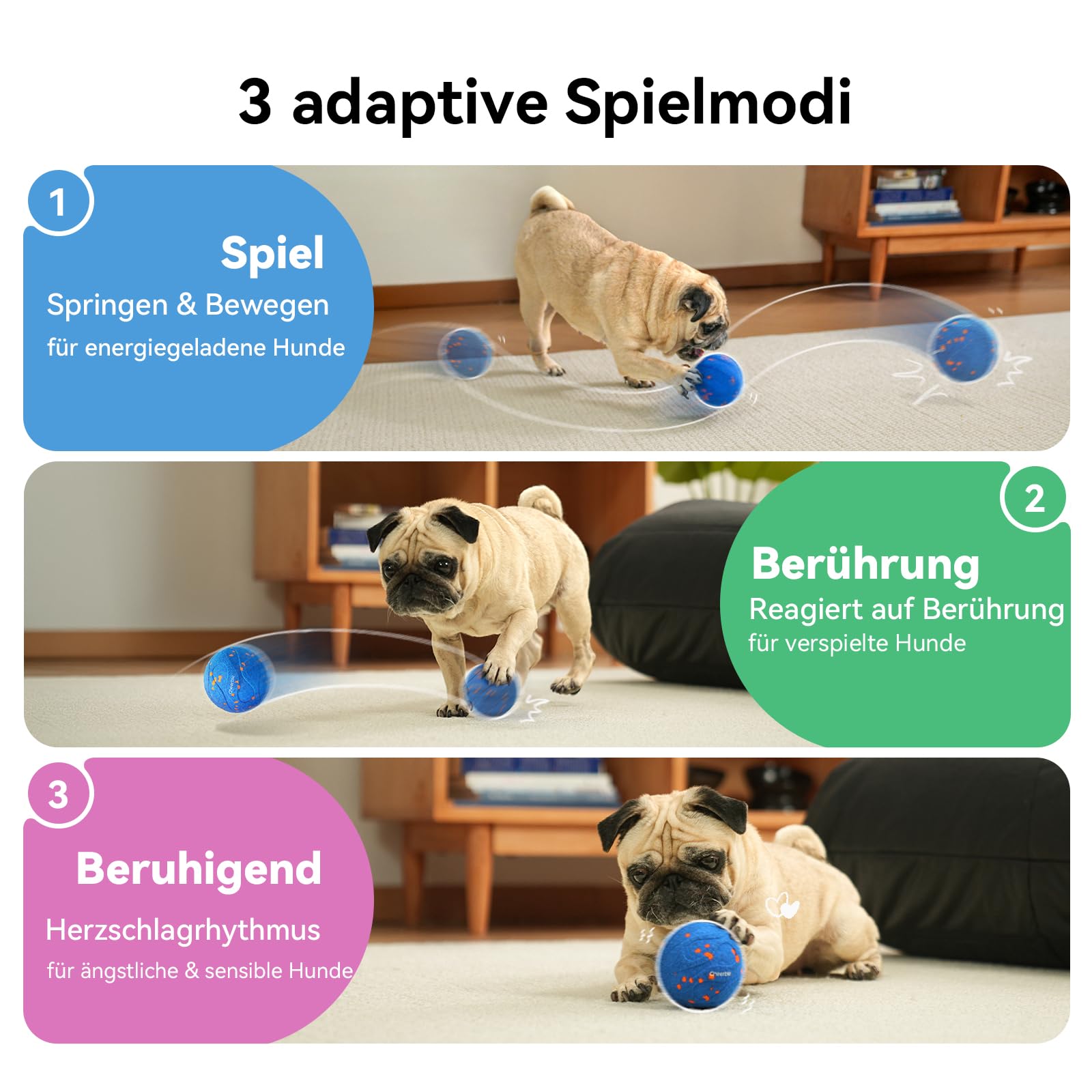Cheerble Interaktiver Hundeball - Wicked Ball Air Neo mit Beruhigungsmodus | Hundespielzeug Ball mit 3 Spielmodi, IPX7 wasserdicht, E-TPU, leises Hundespielzeug für kleine & große Rassen, Blau