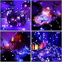 Vista 5 de Luces LED negras UV a pilas, paquete de 2 luces LED de 6.56 pies, 20 luces LED UV, accesorios de luz negra flexibles, luces de hadas moradas
