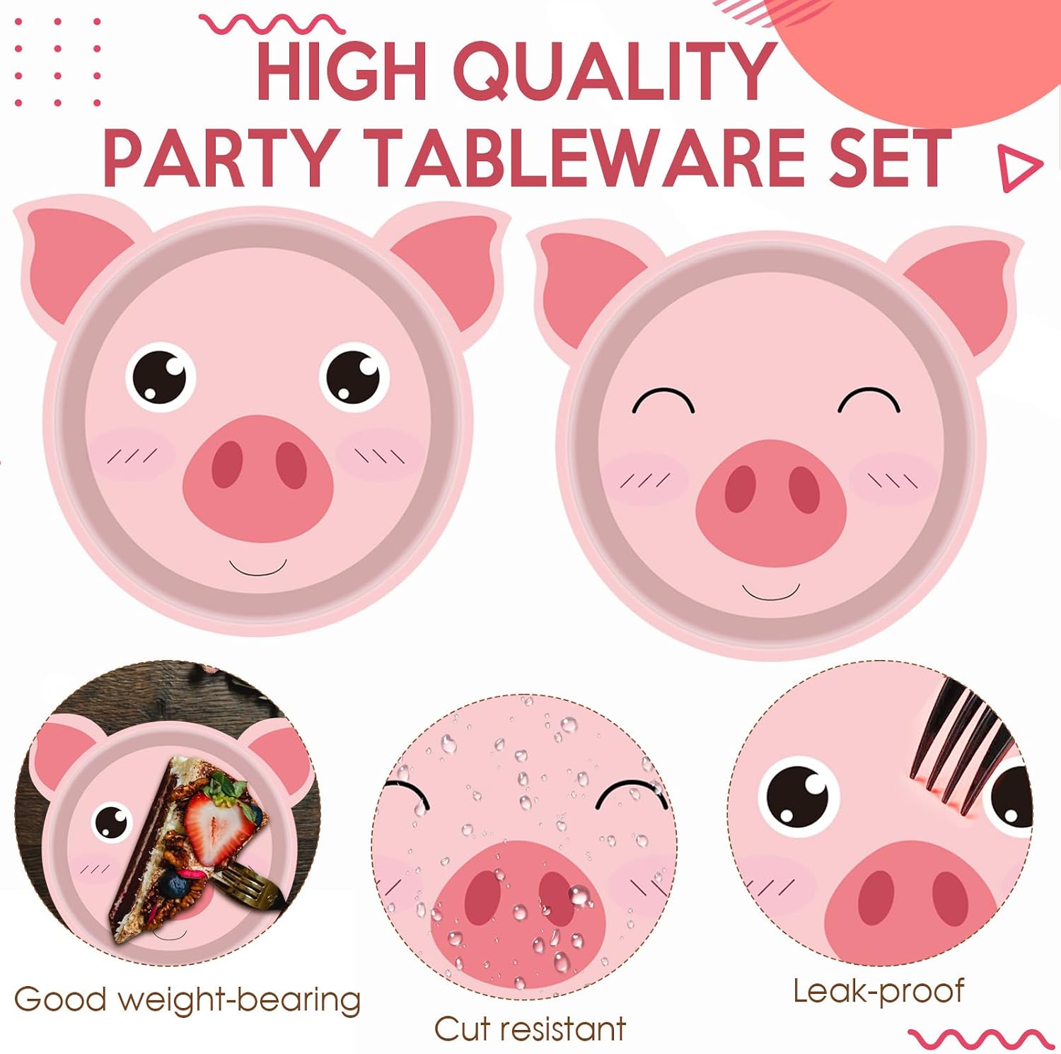 Pig Birthday Party Decorations 50PCS Pig Paper Plates Pig Shaped Disposable Plates Pink Pig Farm Animal Theme Party Dinnerware for Boy Girl Baby Shower & Farm House Barnyard Table Decor Supplies image 2