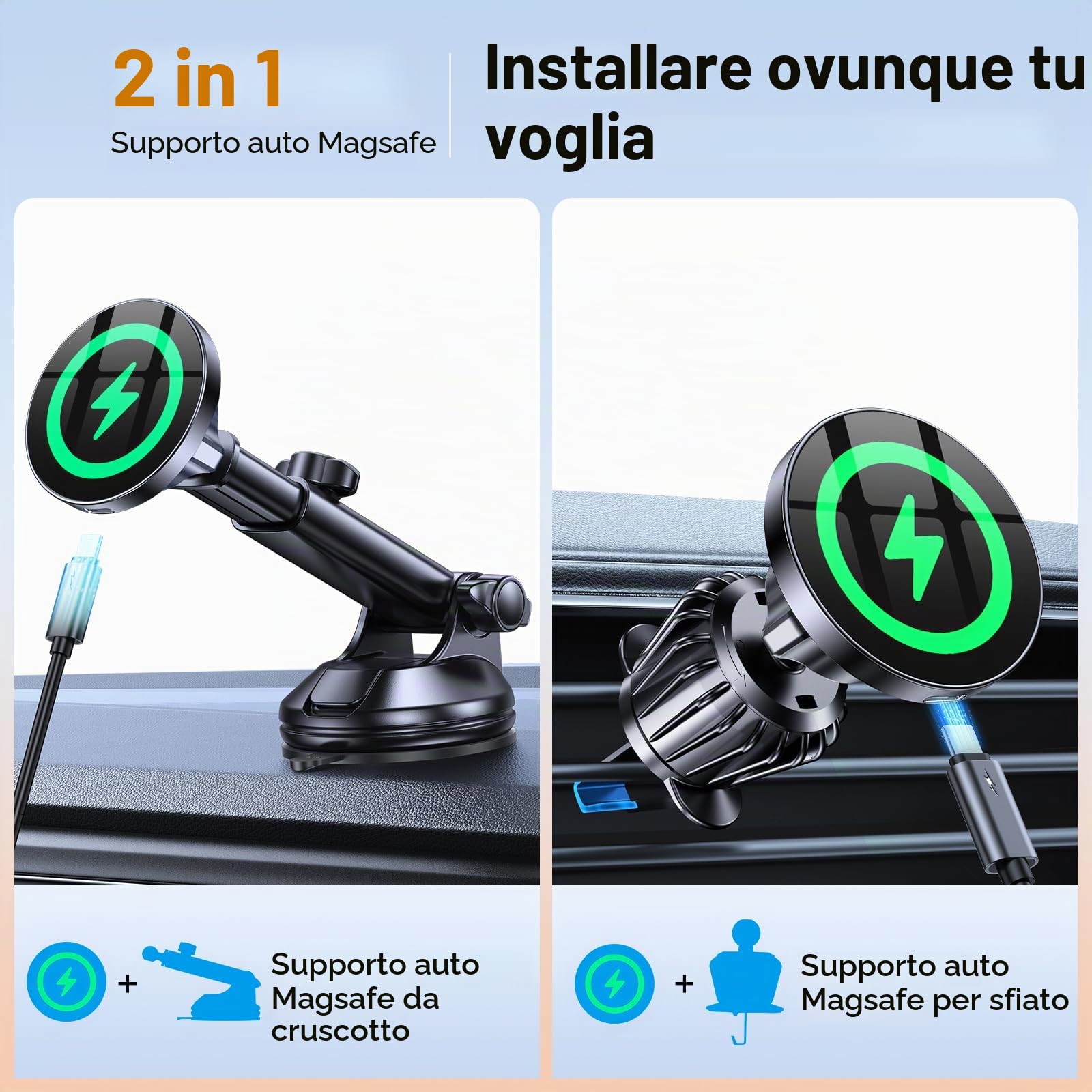 Supporto per auto Magsafe con funzione di ricarica, 100% stabile: 15 W, supporto per cellulare auto MagSafe, caricatore per auto, senza fili, magnetico per iPhone Air 17, 16, 15, 14
