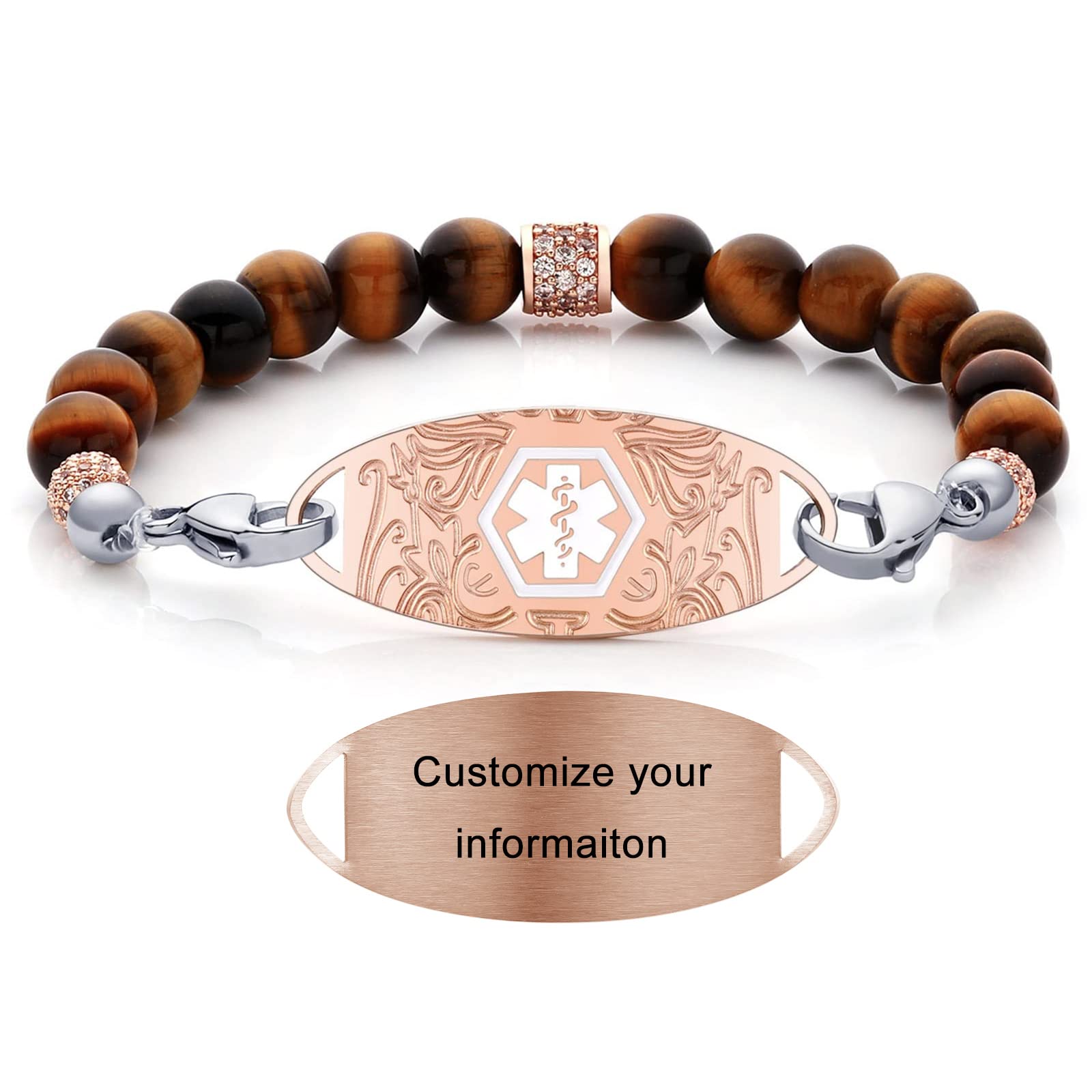 Medical Alert Bracelets for Women Men, Personalized Custom Medical ID Bracelet, 7 Chakras Beaded Emergency Medic Alert ID Bracelet, Free Engraving