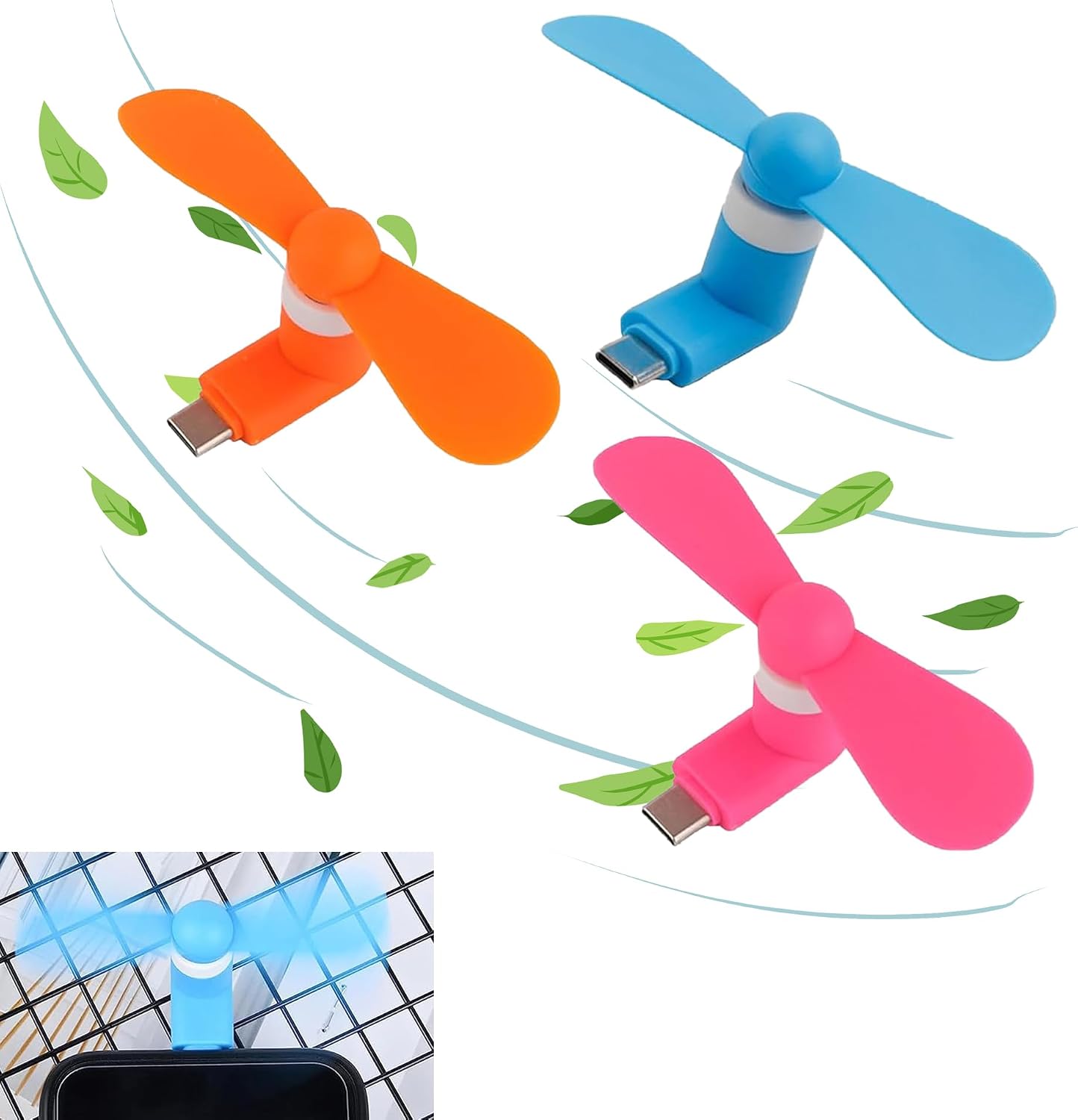 PCTC 6PCS Type C Mini Phone Fan Compatible with Samsung Galaxy S26/S25/S24 Ultra/Plus, Compatible with Apple iPhone 17/16/15 Series & More Type-C Devices