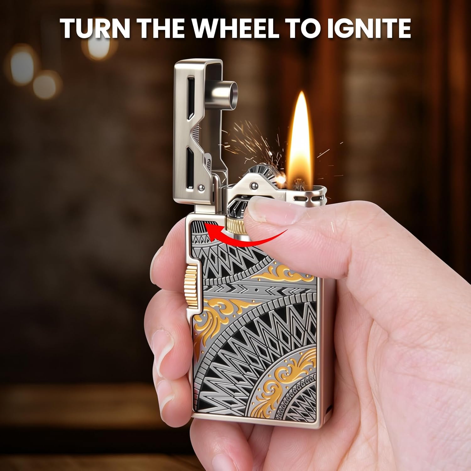 Vintage Lighter, Cool Trench Lighter, Unique Sliding Gear Ignition Kerosene Lighters, Metal Soft Flame Pipe Lighters with Spare Flint Storage, for Men Women Collect, No Fuel