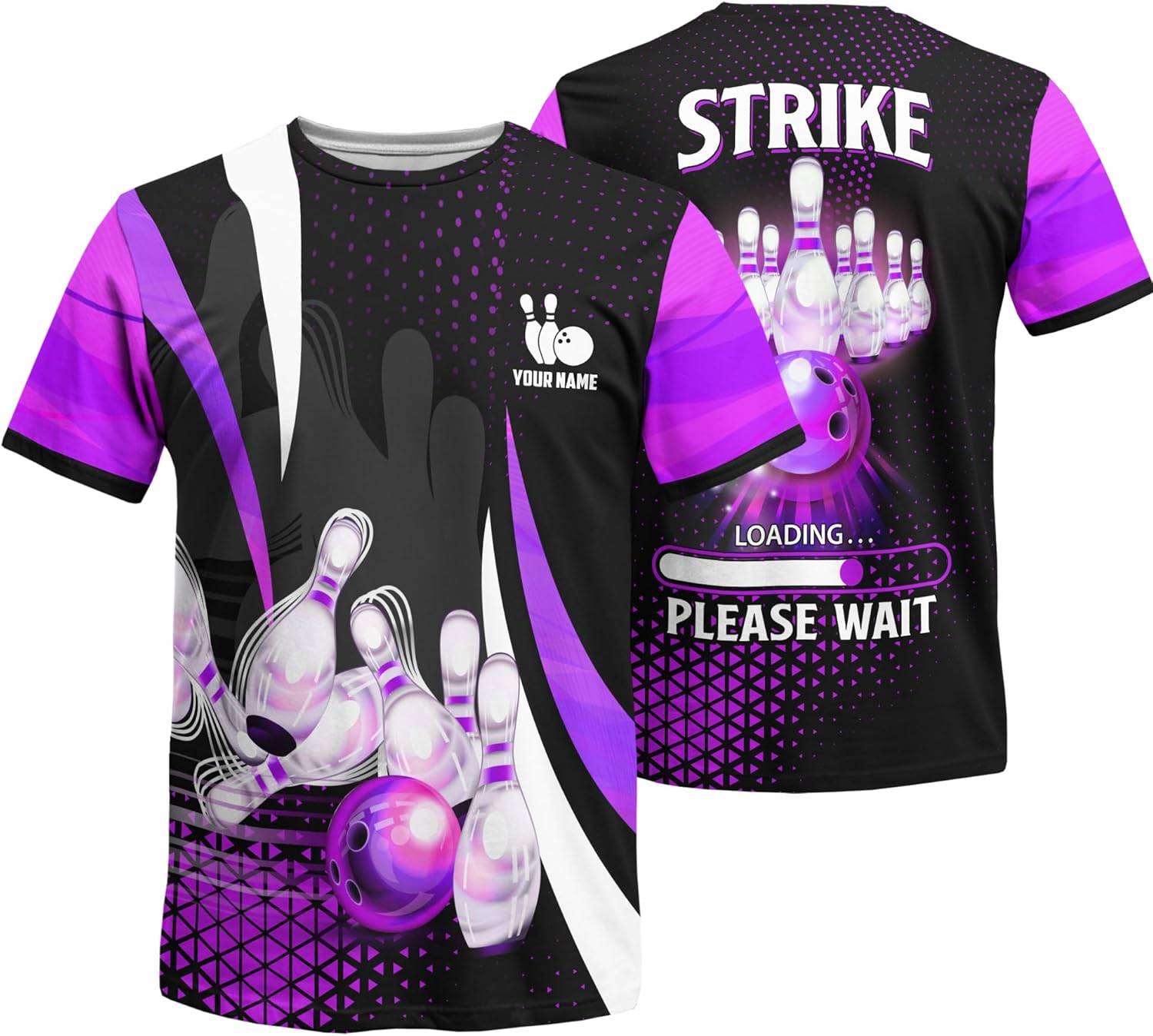 Custom Name Bowling T-Shirt Print Top with Bowling Ball Graphic On it for Bowler