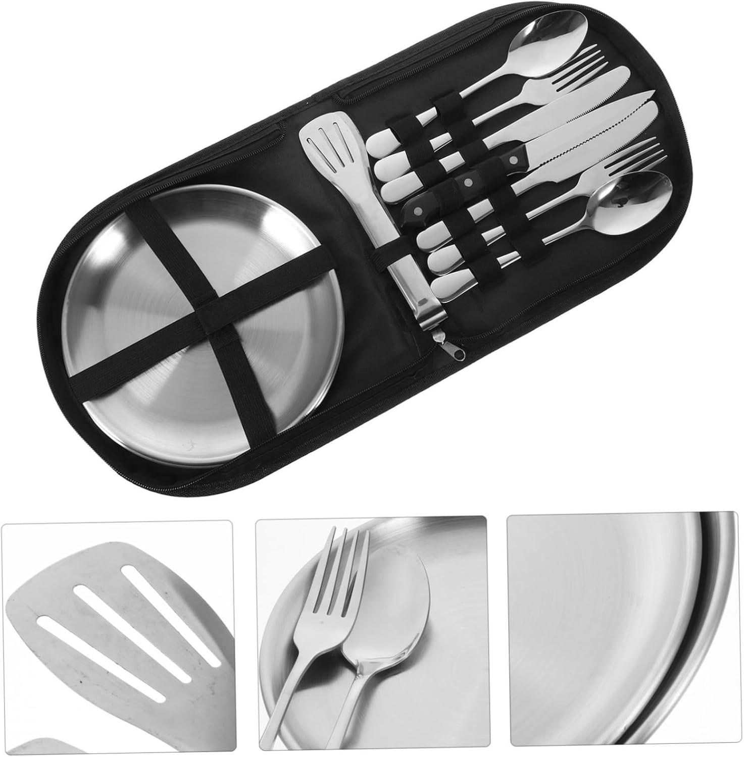 Portable Camping Cutlery Set Stainless Steel Dinnerware with Functional Storage Bag for Outdoor Dining for Picnics Hiking and Travel
