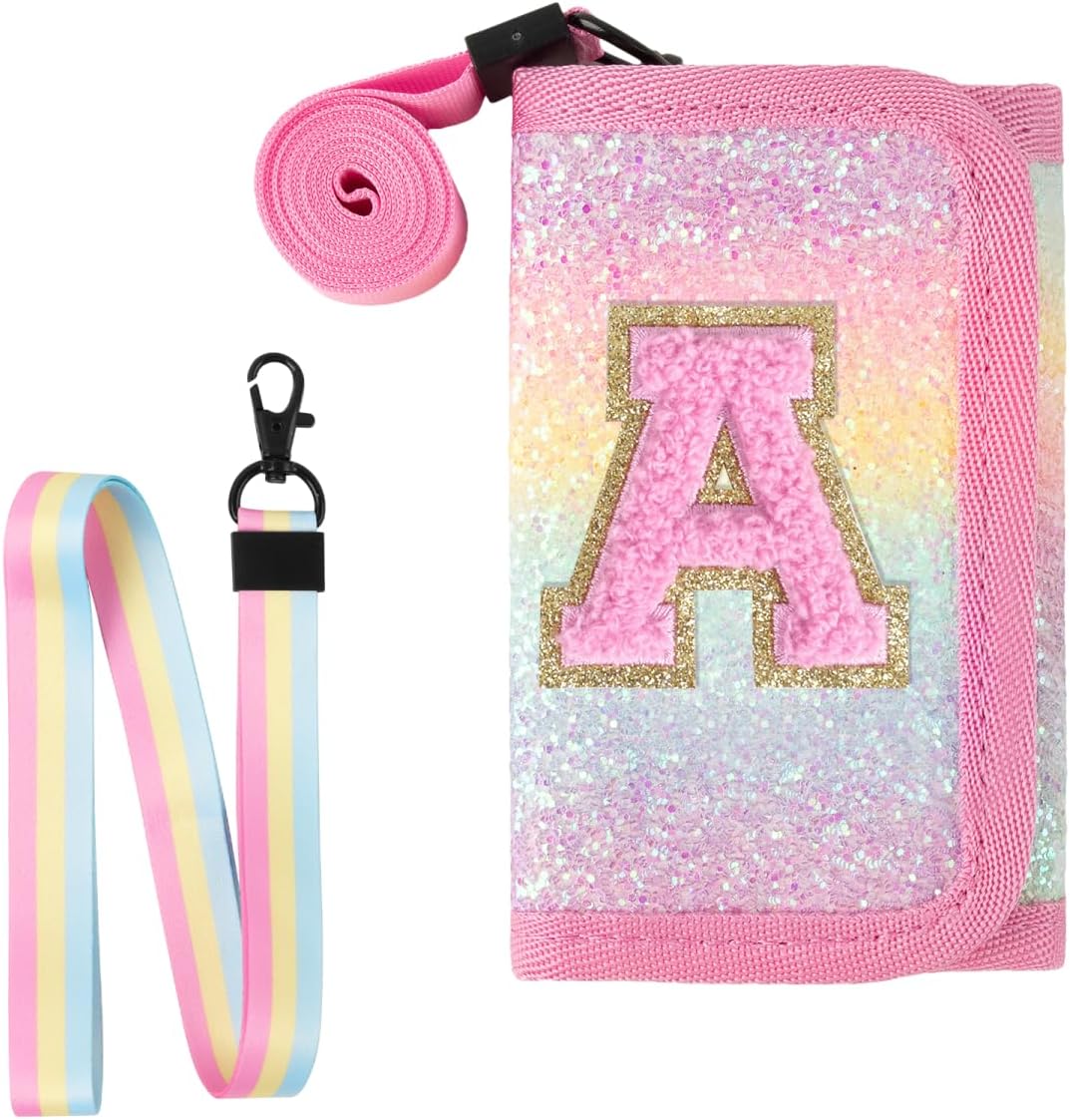 XSUIOY Kids Wallet for Girls Ages 3 4 5 6 7 8 9,Personalized Initial Girls Wallet Cute Toddler Wallet with Magic Sticker,Trifold Novelty Coin Purse Birthday Gifts for Kids(A)