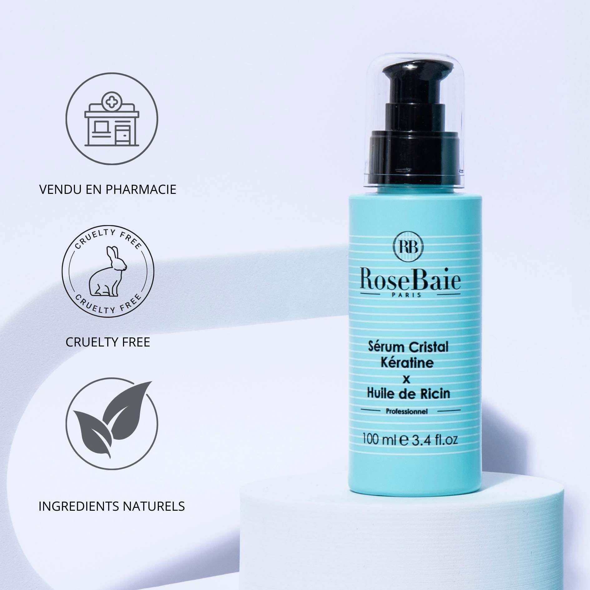 ROSEBAIE | Routine Trio Huile de Ricin et Kératine | Pousse et Hydratation | Shampoing 500ml | Masque 500ml | Sérum 100ml | Brosse massante offerte