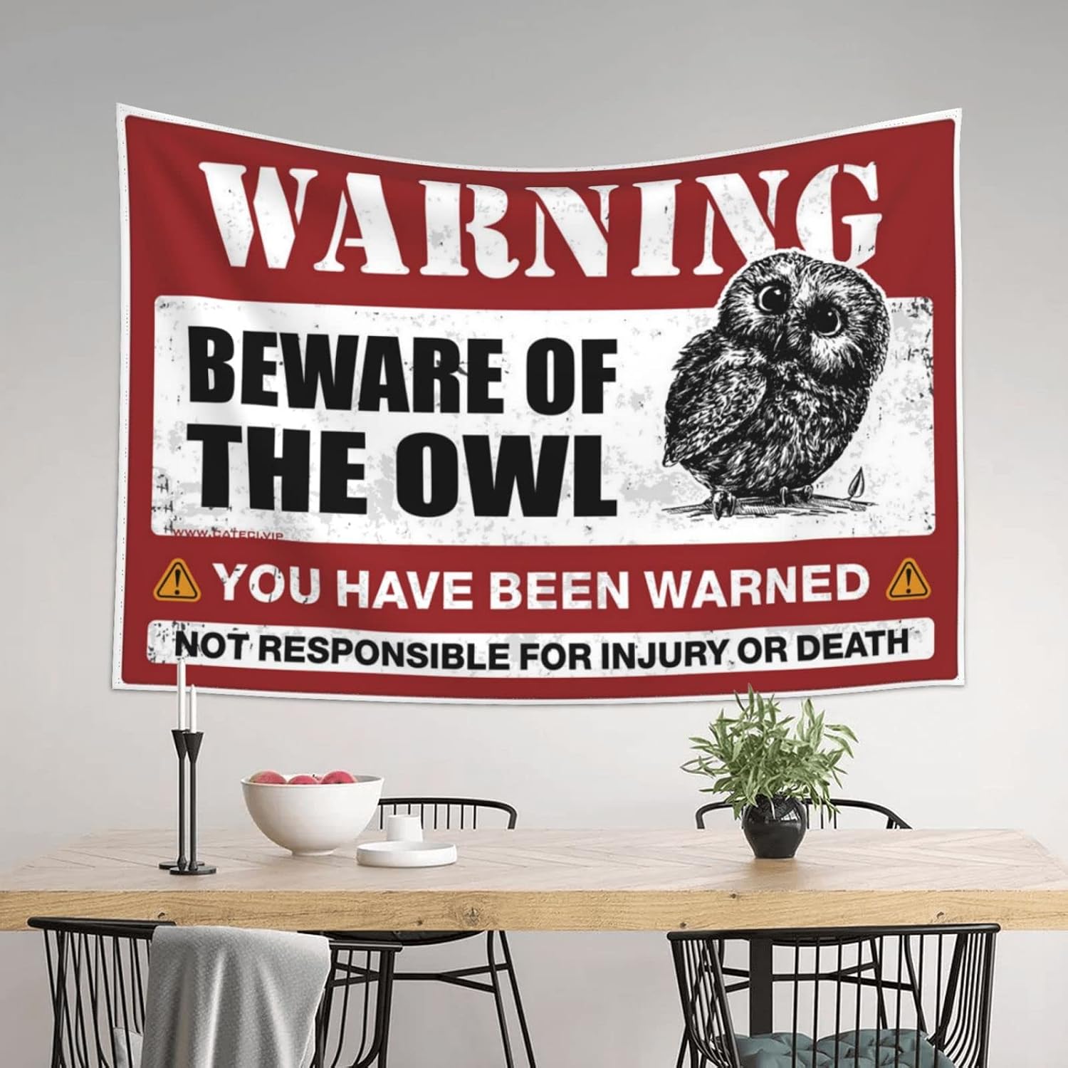 MUXISTRO Funny Kitchen Decor Beware Of Owl Tapestry Garage Accessories For Man Cave Funny Bar Decor(75X100CM) image 3