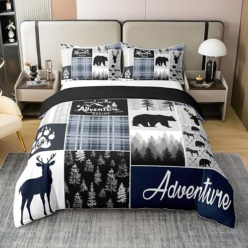 Erosebridal Farmhouse Cabin 100% Cotton Duvet Cover Rustic Bear Deer Comforter C