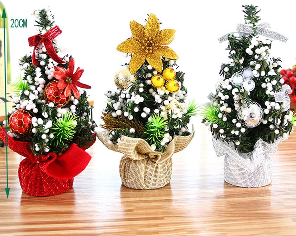 EwerEwer 3Pcs Tabletop Mini Christmas Tree Artificial Small Xmas Tree Decor with Ornaments Miniature Tree with Ball, Snow and Baubles for Crafts Home Desktop Desk Festive Holiday Decoration, 6.3" Tall