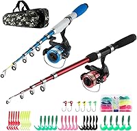 Hikary Kids Telescopic Fishing Rod Reel Combo Kit - 2PCS 5.2ft/4.3ft Poles, Spinning Reels, 30 Lures, Hooks & Camo Bag Full Set