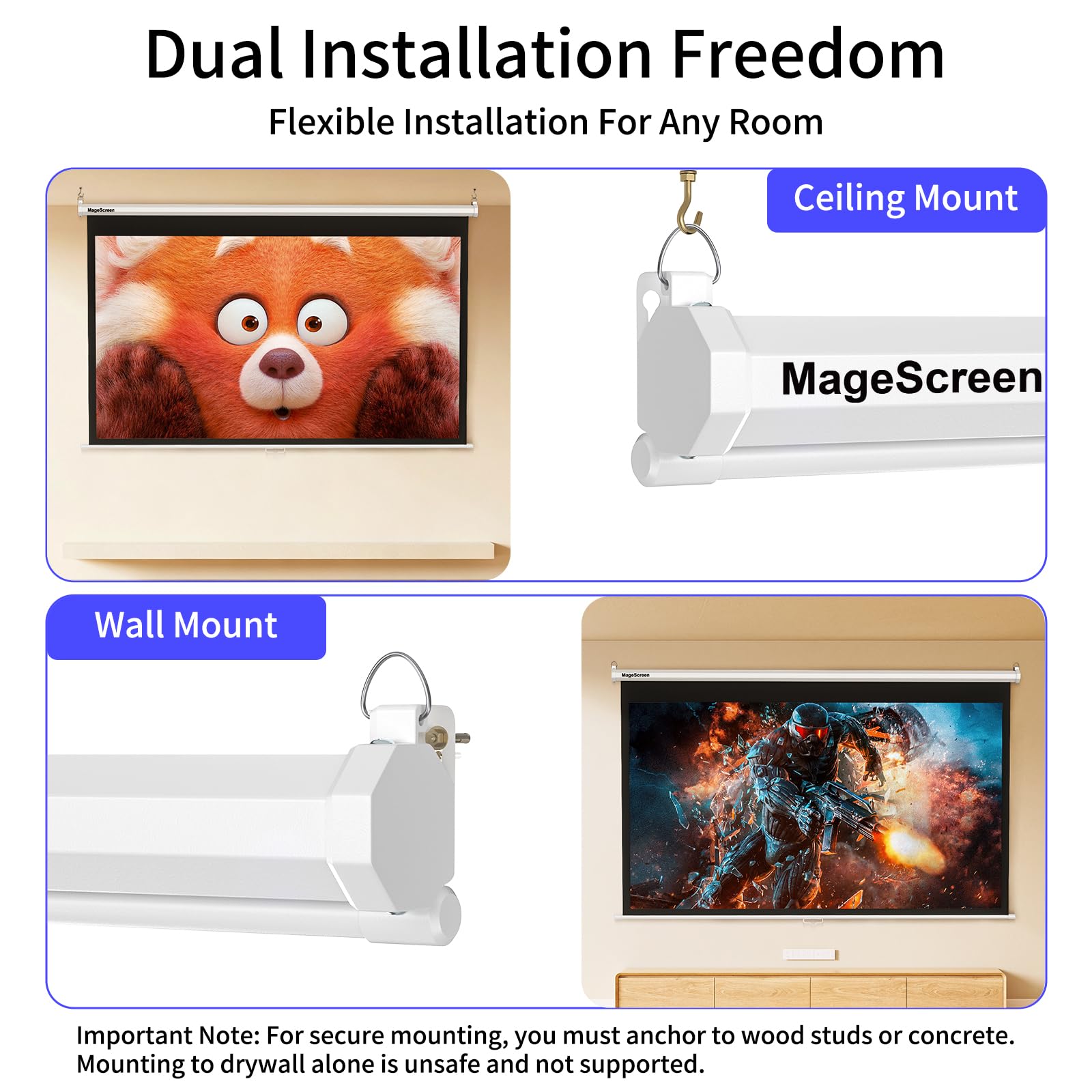 Manueller Beamer Rollo 100 Zoll (229.4 x 164 cm) 16:9 Weiß 4K HD