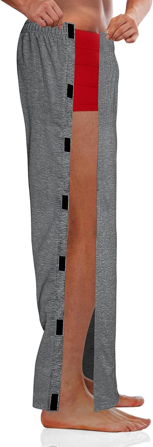 Men's Tearaway Pants for Post Surgery 2 Side Velcro Breakaway Open Bottom Sweatpants Women Loose Fit Rip Off Cotton Pants - Image 2