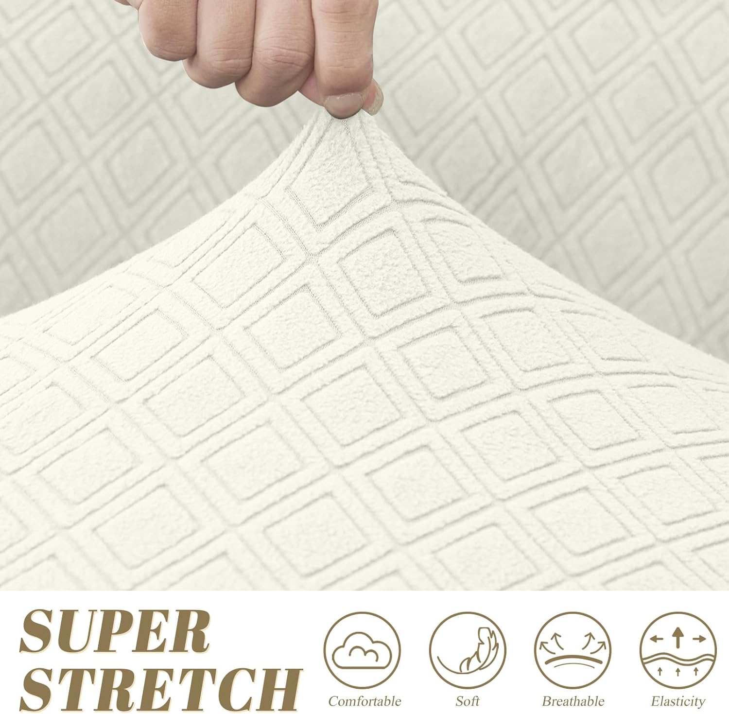 ALIECOM Corner Sectional Couch Covers Washable Sofa Cover L Shaped Couch Cover for Dogs Pets Stretch Soft Sectional Slipcovers with Non Slip Strips U Shape Furniture Protector (Cream White, Large)