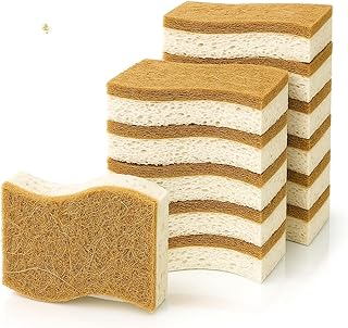 Biologisch Abbaubarer Spülschwamm 12er Set – Kompostierbarer Naturschwamm Aus Sisalfaser und Baumwolle, Umweltfreundlicher Putzschwamm – Geruchloser Küchenschwamm, Küchenschwamm, Schwamm nachhaltig
