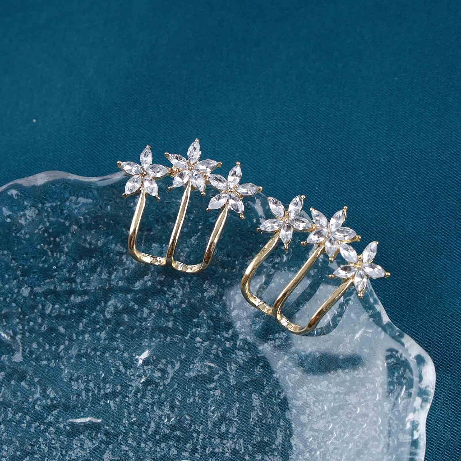 Andelaisi Boho Crystal Flower Claw Earrings Gold Cz Flower Needle Claw Earrings Vintage Cz Star Claw Stud Earrings Minimalist Huggie Illusion Earrings for Women - Image 5
